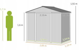 Domek Ogrodowy 213 x 131 x 192 cm Szary 2,43 m PAKO 84H-352V00SR 14