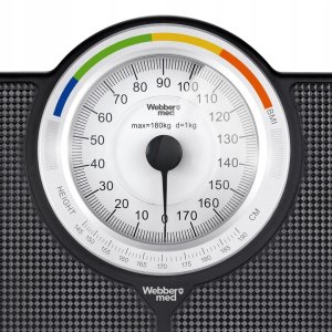 Klasyczna Waga Łazienkowa MECHANICZNA Analogowa do 180 KG CZARNA WEBBER BMI 2