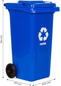 Kosz na śmieci pojemnik 120L kubeł śmietnik niebieski makulatura gumowe koła 10