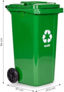 Zestaw 3 koszy na śmieci pojemniki 3x120L niebieski zielony żółty makulatura szkło plastik gumowe koła 10