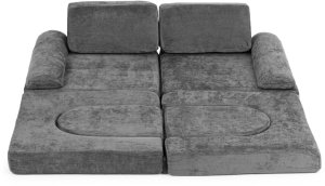 Sofa składana modułowa dla dzieci duża 2-osobowa DIY 10 miękkich poduch tkanina szenilowa - szara ECOTOYS 4