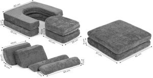 Sofa składana modułowa dla dzieci duża 2-osobowa DIY 10 miękkich poduch tkanina szenilowa - szara ECOTOYS 10