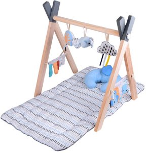 Stojak Drewniany Mata Edukacyjna Gimnastyczna Baby Gym dla Niemowląt ZA5882 9