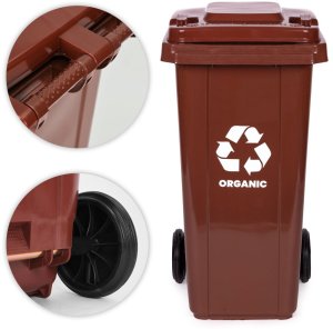 Kosz na śmieci Multistore Zestaw 2 koszy na śmieci pojemniki 2x120L czarny brązowy odpady zmieszane gumowe koła 8