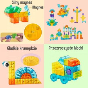 WOOPIE Przezroczyste Magnetyczne Klocki Konstrukcyjne 43 el. 2