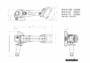 Szlifierka Metabo SZLIFIERKA KĄTOWA AKUMULATOROWA 125MM W 18 L 9-125 0*AH 9