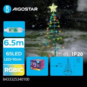 Choinka 75cm spiralna z gwiazdą USB pilot barwne podświetlenie RGBIC 2