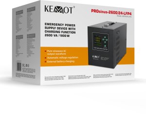 Zasilacz awaryjny KEMOT PROsinus-2600/24-LFP4 przetwornica z czystym przebiegiem sinusoidalnym i funkcją ładowania 24V 230V 2600VA/1800W 6