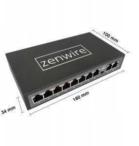 Switch Zenwire Switch Rozdzielacz Portów 10 Portów 8 POE 2 LAN Ethernet RJ45 do Kamer IP 1028 11