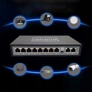 Switch Zenwire Switch Rozdzielacz Portów 10 Portów 8 POE 2 LAN Ethernet RJ45 do Kamer IP 1028 5