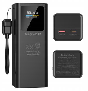 PowerBank Kruger&amp;Matz 20000 mAh Li-ion 65W z funkcją QC oraz PD 9