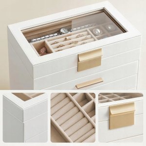 Songmics Pudełko na biżuterię ze szklaną pokrywką 2