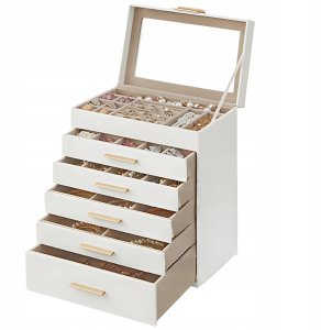 Songmics Pudełko na biżuterię ze szklaną pokrywką 6