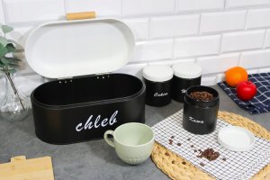 Chlebak metalowy mały + 3 pojemniki na kawę herbatę cukier przyprawy BRUNBESTE BB-2669 2