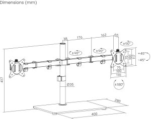 Gembird Stojak biurkowy na 2 monitory 13" - 32" (MS-D2ST-01) 2