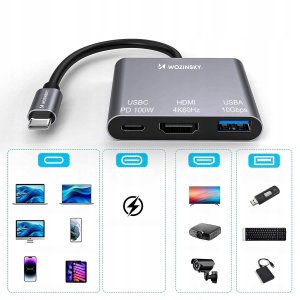 Hub Wozinsky WHCH-01 USB-C PD 100W HDMI 4K@30Hz USB-A 10Gbps - szary 2