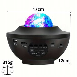 PROJEKTOR GWIAZD ZORZA POLARNA LAMPKA NOCNA DLA DZIECI USB BLUETOOTH PILOT 11