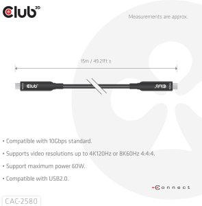 Kabel USB Club 3D USB-C - USB-C 15 m Czarny (CAC-2580) 2