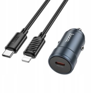 Ładowarka samochodowa Hoco USB C QC3.0 PD 30W + kabel USB C do Lightning Z57 szara 3