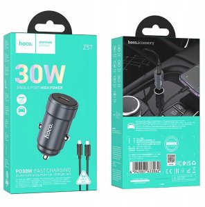 Ładowarka samochodowa Hoco USB C QC3.0 PD 30W + kabel USB C do Lightning Z57 szara 4