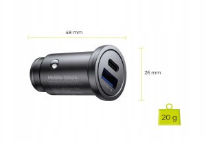 Mobile Origin Metal Car Charger 30W, CA12 - USB-C, USB-A 5