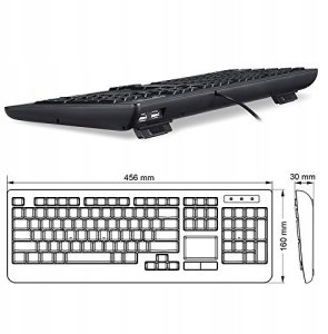 Klawiatura przewodowa Perixx PERIBOARD-313 podświetlana, touchpad, 2x hub USB, czarna 2