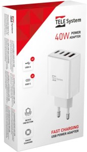 Ładowarka sieciowa USB-C + USB-A TELE System TS833 40W FAST CHARGING 2