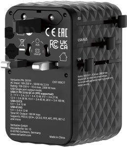 Verbatim Adapter podróżny EU/UK/US GaN 2xUSB-C/2xUSB-A/1xUSB-C PD 100W czarny 30191 2