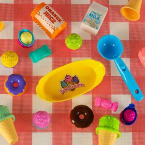 KOSZ PIKNIKOWY DLA DZIECI ZESTAW CIASTA LODY DESERY ZABAWKA LODZIARNIA 11