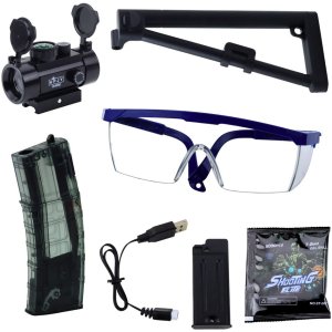 KARABIN ELEKTRYCZNY MK7 NA KULKI WODNE 2 MAGAZYNKI OKULARY CELOWNIK AKUMULATOR 3
