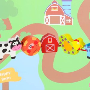 Klocki drewniane do nawlekania tablica plansza farma zwierzęta 11