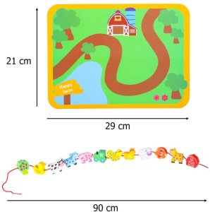 Klocki drewniane do nawlekania tablica plansza farma zwierzęta 13