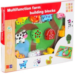 Klocki drewniane do nawlekania tablica plansza farma zwierzęta 14