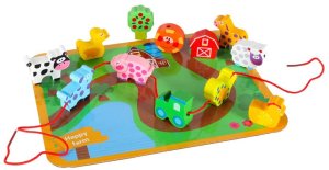 Klocki drewniane do nawlekania tablica plansza farma zwierzęta 2