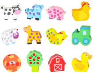 Klocki drewniane do nawlekania tablica plansza farma zwierzęta 5