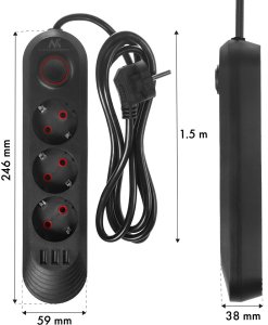 Listwa zasilająca Maclean 3 gniazda 1.5 m czarna (MCE394 B) 8