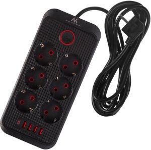 Listwa zasilająca Maclean, przedłużacz 6 gniazd + 4xUSB, 110-240V AC  50/60Hz, 2.1A max 2500W, 3m, czarna,MCE391 B 2
