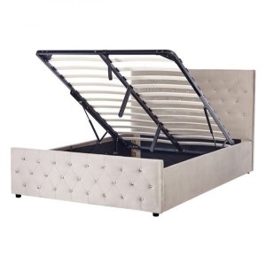 Łóżko z pojemnikiem Welur AMIENS 140 x 200 cm Beżowoszary 4