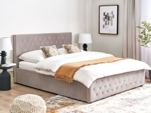 Łóżko z pojemnikiem Welur AMIENS 180 x 200 cm Beżowoszary 3