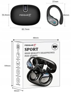 Słuchawki Bezprzewodowe Feegar Sport Bluetooth 5.4 Bateria 70H Douszne Ipx5 10