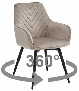 Krzesło do jadalni NANA ciemnobeżowe welur obrotowe nogi czarne x2 2
