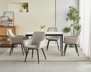 Krzesło do jadalni NANA ciemnobeżowe welur obrotowe nogi czarne x2 10