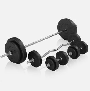 Ławka szeroka pod sztangę 3w1 zestaw bitumiczny 100 kg, sztanga i hantle 2