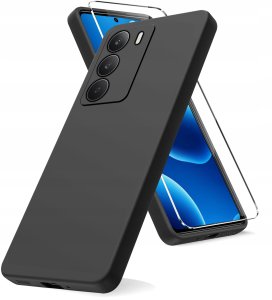 ZESTAW Etui do Realme C71 | Matowe Czarne Silikon Slim + SZKŁO 9H 2