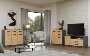 Komoda SIMPLO 2D2S Szafka 2 Szuflady 2 Drzwi Do Salonu ANTRACYT DĄB ARTISAN 2