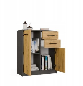 Komoda SIMPLO 2D2S Szafka 2 Szuflady 2 Drzwi Do Salonu ANTRACYT DĄB ARTISAN 7