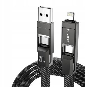 Kabel USB 4w1 Blitzwolf BW-HDC7 USB-A, USB-C / USB-C, Lightning 240W 1.2m (czarny) 2