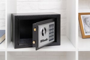 PANCERNY DOMOWY SEJF PIN SZYFR + NA KLUCZ PIENIĄDZE DOKUMENTY RIWALL RSE-01 14