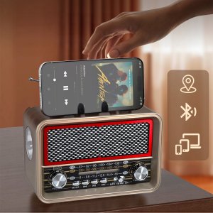 Radio Retro FM Solarne Bluetooth Przenośne na Baterie Kuchenne Antena USB-C 3