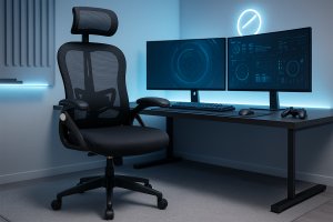 Fotel obrotowy czarny siatka krzesło ergonomiczny z zagłówkiem 6